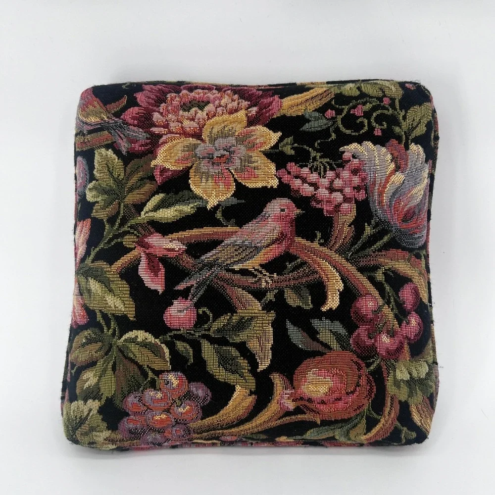 Tapestry Throw Pillows SET of 2 Black Floral Bird Dark Whimsy Boho Cottage‎ Core